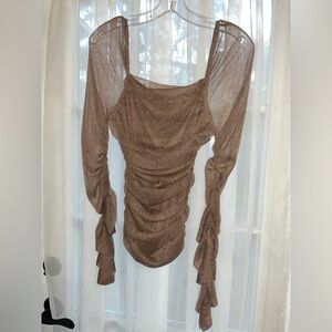 SHEIN Shimmering Brown Ruched Blouse
